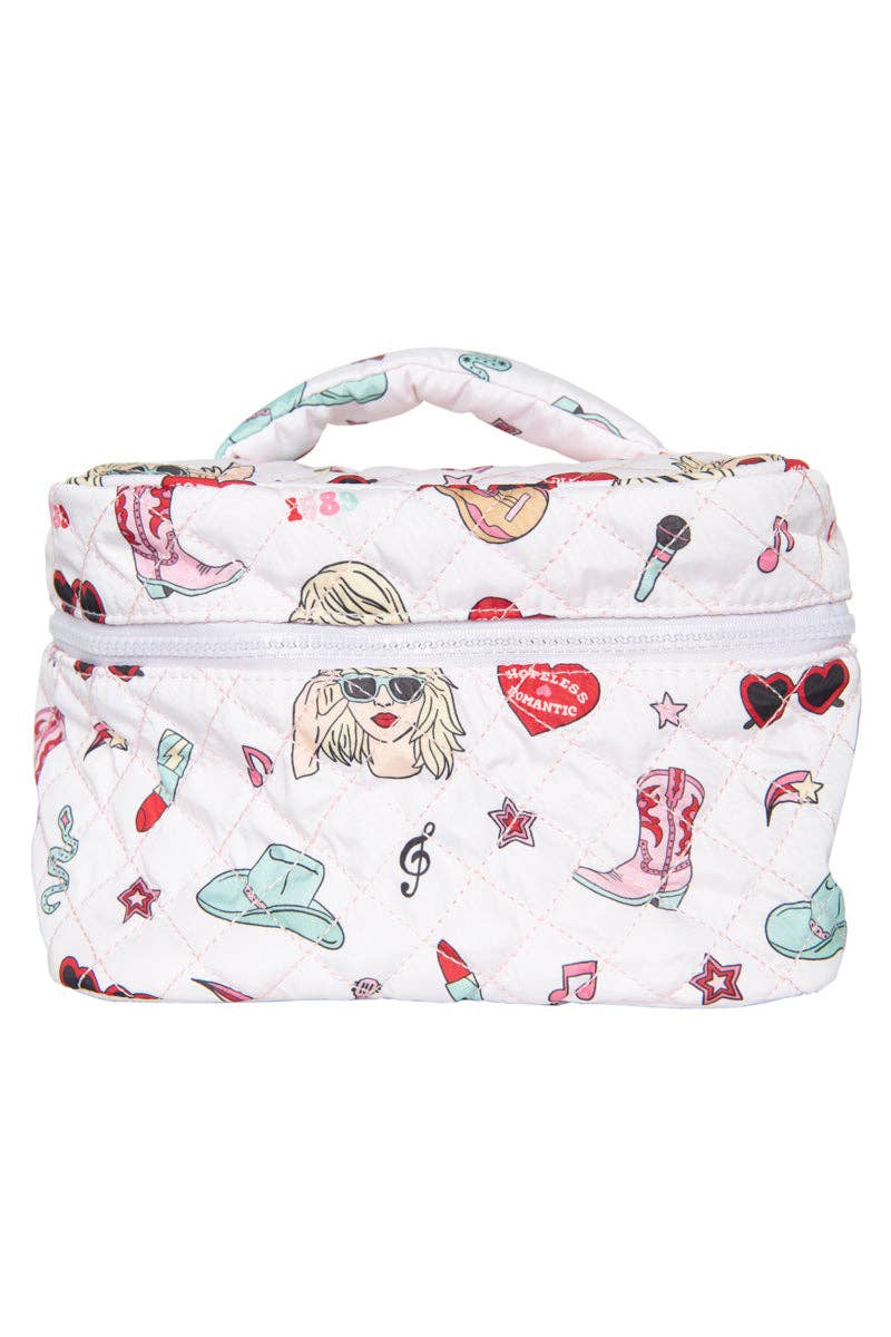 Music Girl Icons Cosmetic Make Up Bag, Chic Girly Zip Pouch for Stylish Makeup Storage, Perfect Gift for Music Lovers - Nifty Decor & More