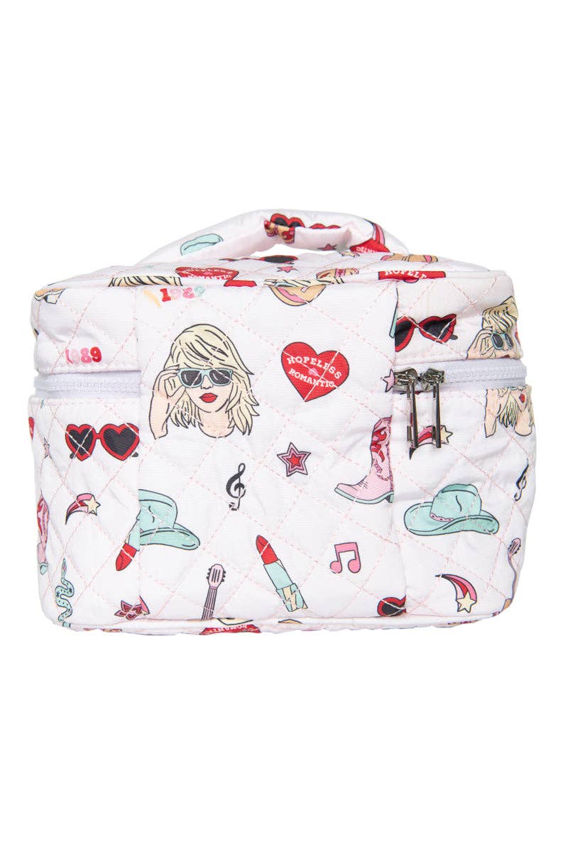 Music Girl Icons Cosmetic Make Up Bag, Chic Girly Zip Pouch for Stylish Makeup Storage, Perfect Gift for Music Lovers - Nifty Decor & More