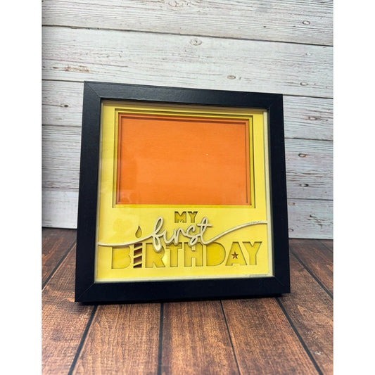 My First Birthday Shadow Box Yellow
