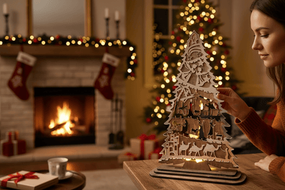 Nativity Acrylic Tree Red, Green, Rose Gold - Nifty Decor & More
