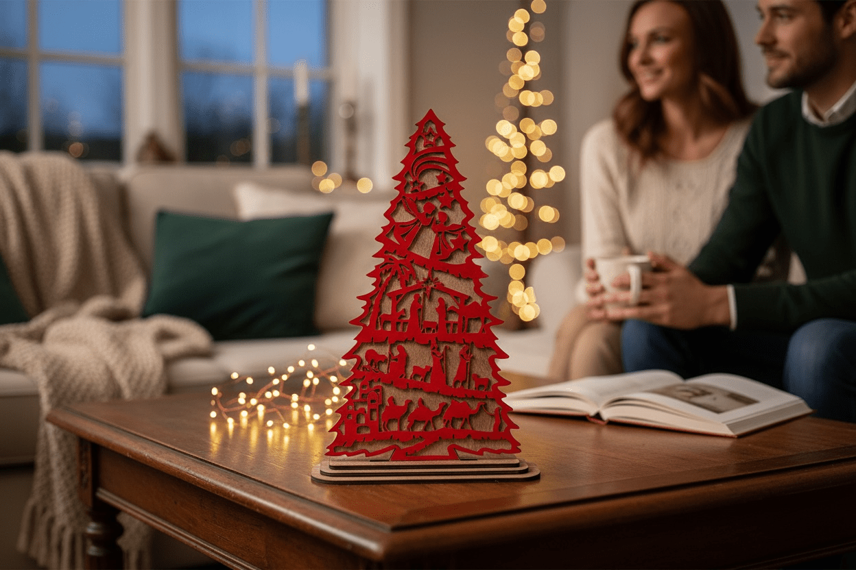 Nativity Acrylic Tree Red, Green, Rose Gold - Nifty Decor & More