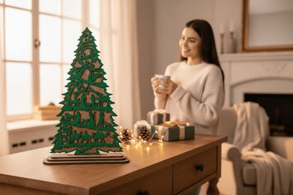 Nativity Acrylic Tree Red, Green, Rose Gold - Nifty Decor & More