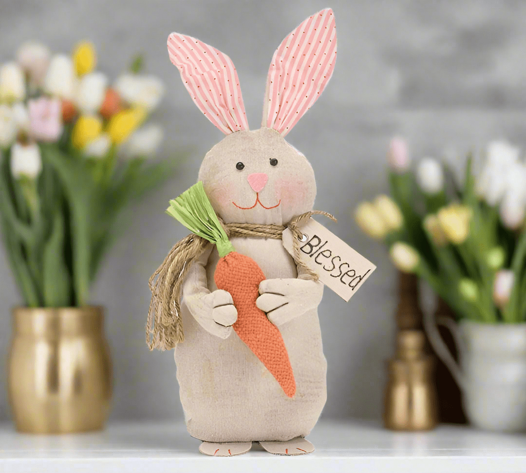 Natural Color Bunny with Blessed Tag | Spring Decor, Farmhouse Easter Decor, Bunny Decoration, Easter Gifts & Home Accents - Nifty Decor & More