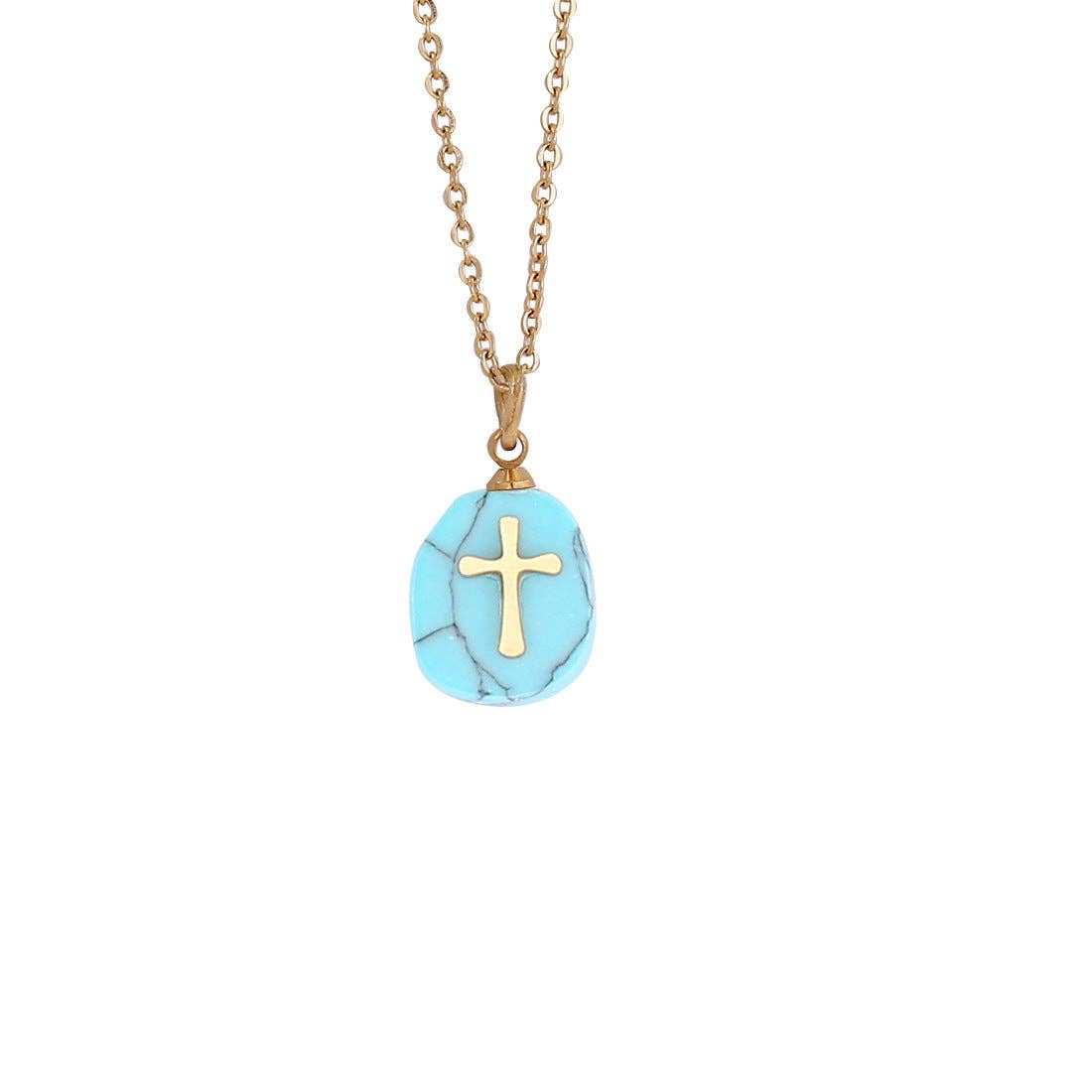 Natural Stone Stainless Steel Cross Pendant Necklace - CS - Nifty Decor & More