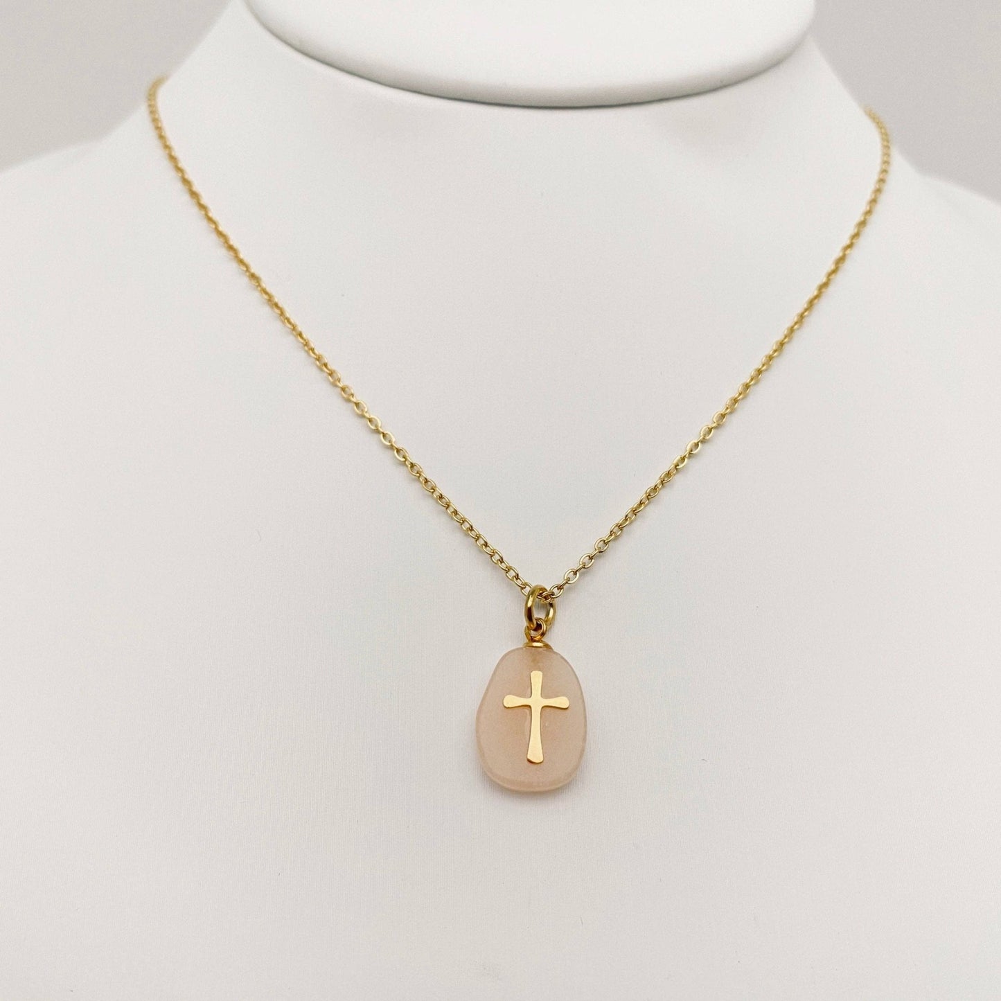 Natural Stone Stainless Steel Cross Pendant Necklace - CS - Nifty Decor & More