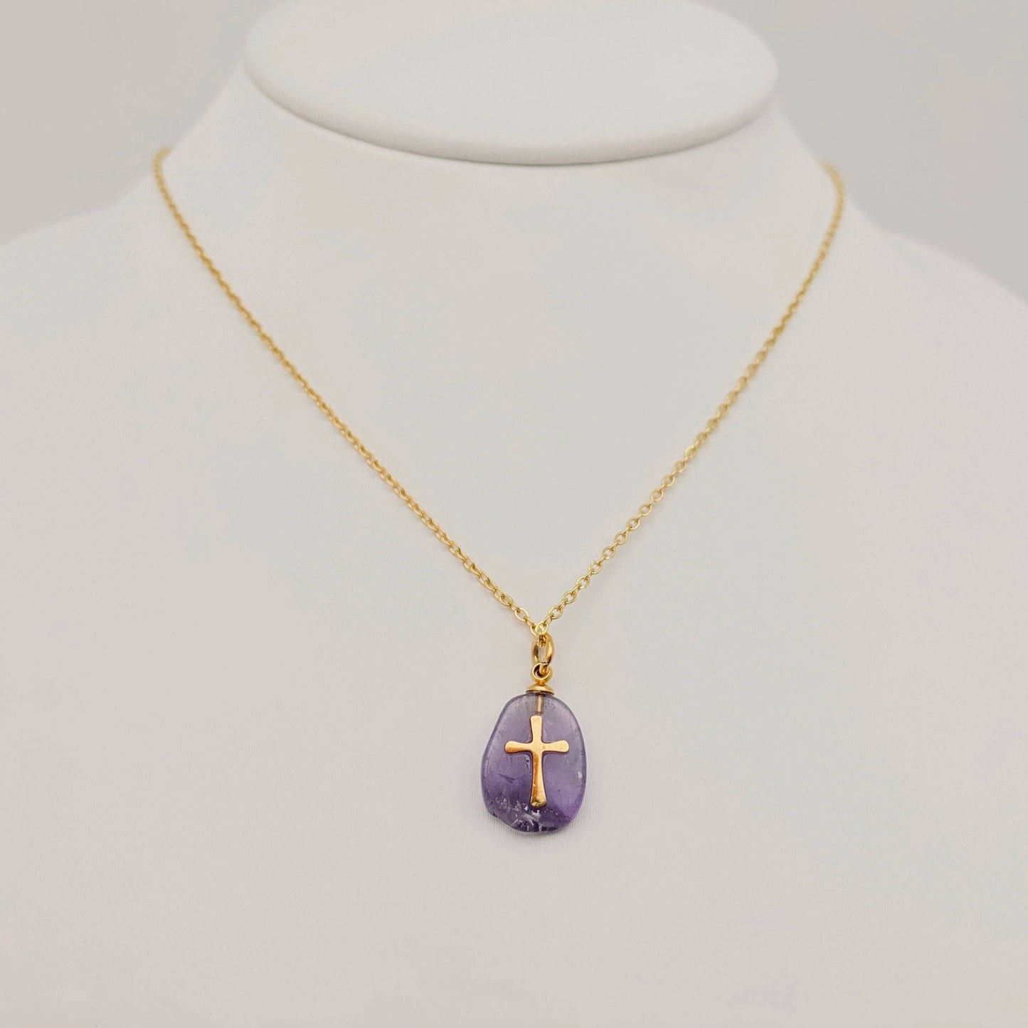 Natural Stone Stainless Steel Cross Pendant Necklace - CS - Nifty Decor & More