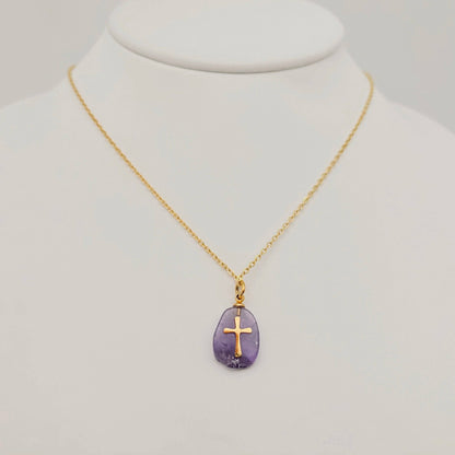 Natural Stone Stainless Steel Cross Pendant Necklace - CS Faith Necklace