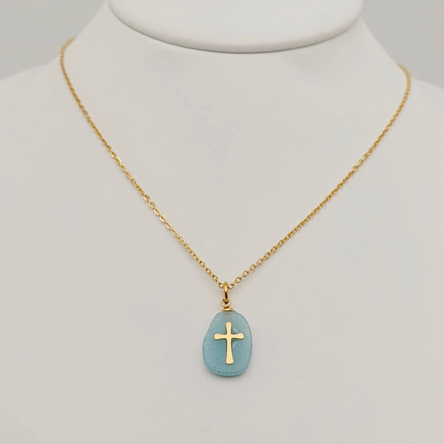 Natural Stone Stainless Steel Cross Pendant Necklace - CS - Nifty Decor & More
