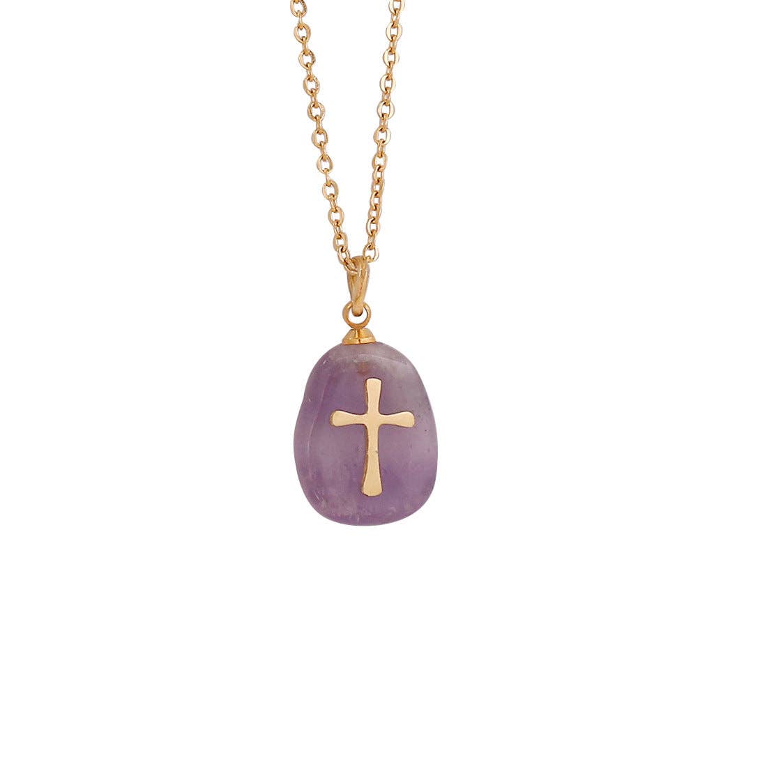 Natural Stone Stainless Steel Cross Pendant Necklace - CS - Nifty Decor & More