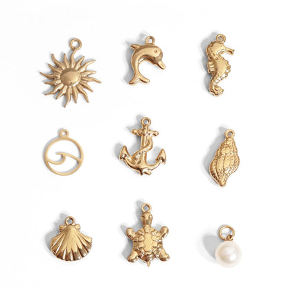 Nautical Charms 18K Gold PVD, Stainless Steel Coastal Jewelry, Mother's Day Gift for Her, Sea Inspired Charm Gift - Nifty Decor & More