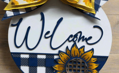 Navy Blue Sunflower Welcome Door Hanger | Chic Summer Charm | Rustic Home Decor | Summer Home Wall Accent