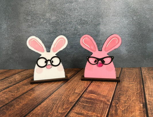 Nerdy Bunny Couple Easter Shelf Sitter