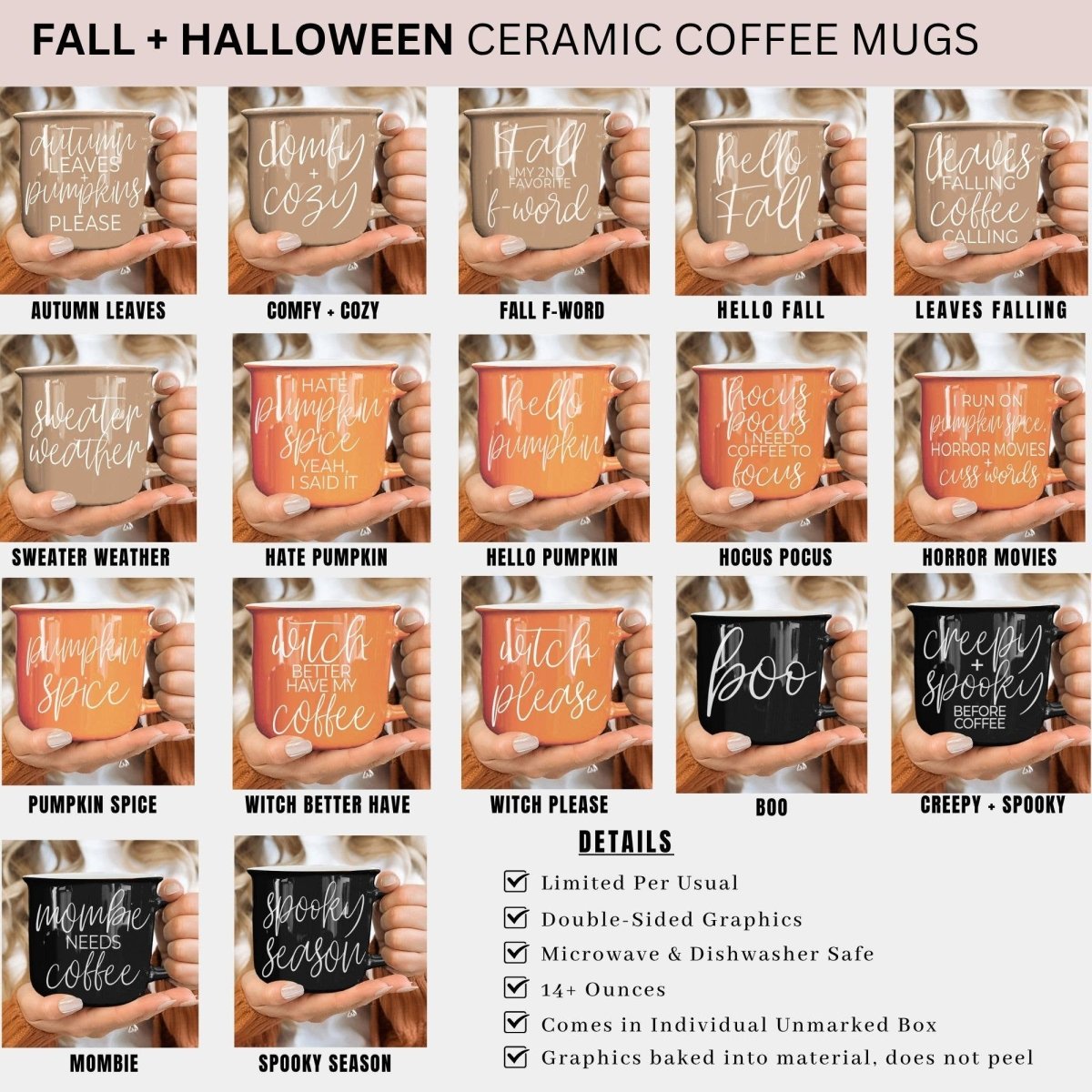 Neutral Fall Coffee Mug, Ceramic Cups for Autumn Home Accent - Nifty Decor & More