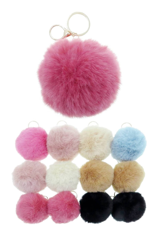 Neutral Pastel Fuzzy Faux Fur Pom Pom Key Chain