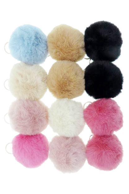 Neutral Pastel Fuzzy Faux Fur Pom Pom Key Chain - Nifty Decor & More