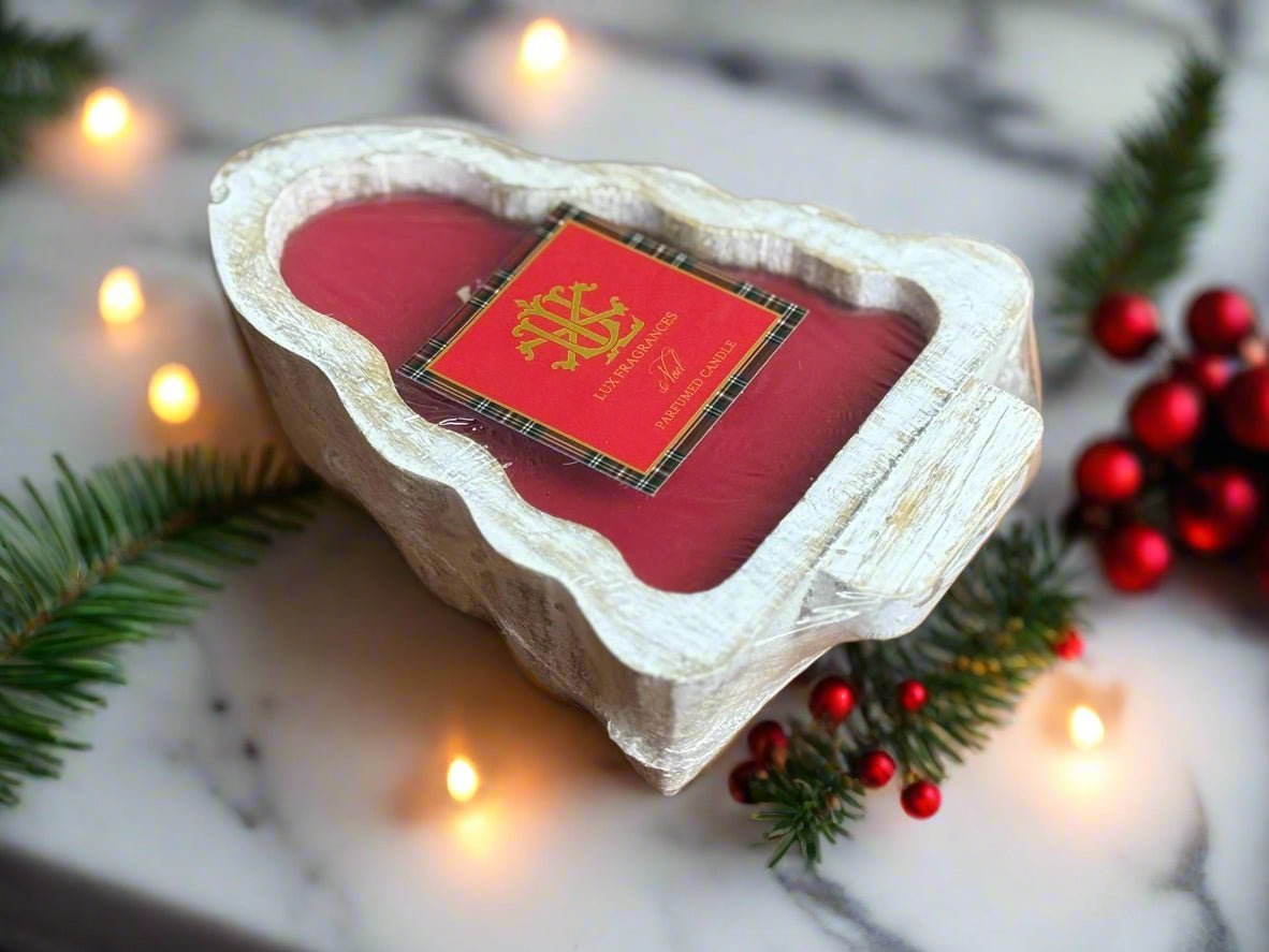 Noel 2 - Wick White Tree Wood Bowl Candle - Reusable Handcrafted Christmas Tree Dough Bowl with Spicy Citrus Scent - Nifty Decor & More