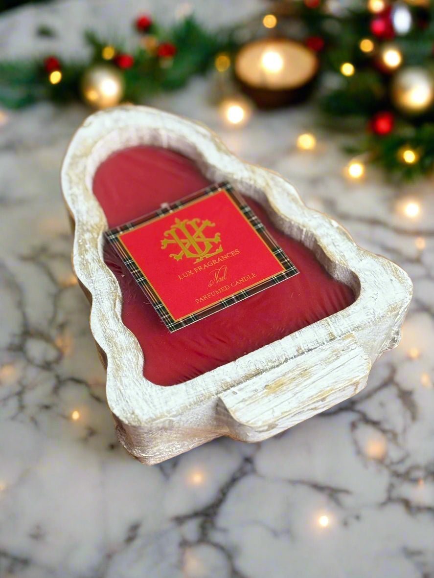 Noel 2 - Wick White Tree Wood Bowl Candle - Reusable Handcrafted Christmas Tree Dough Bowl with Spicy Citrus Scent - Nifty Decor & More