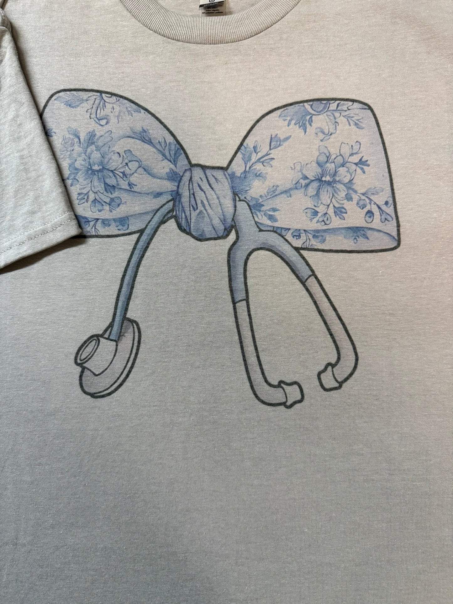 Nurse Coquette Bow T-shirt, Chic Chinoiserie Design, Casual Wear for Healthcare Heroes, Perfect Nurse Gift - Nifty Decor & More