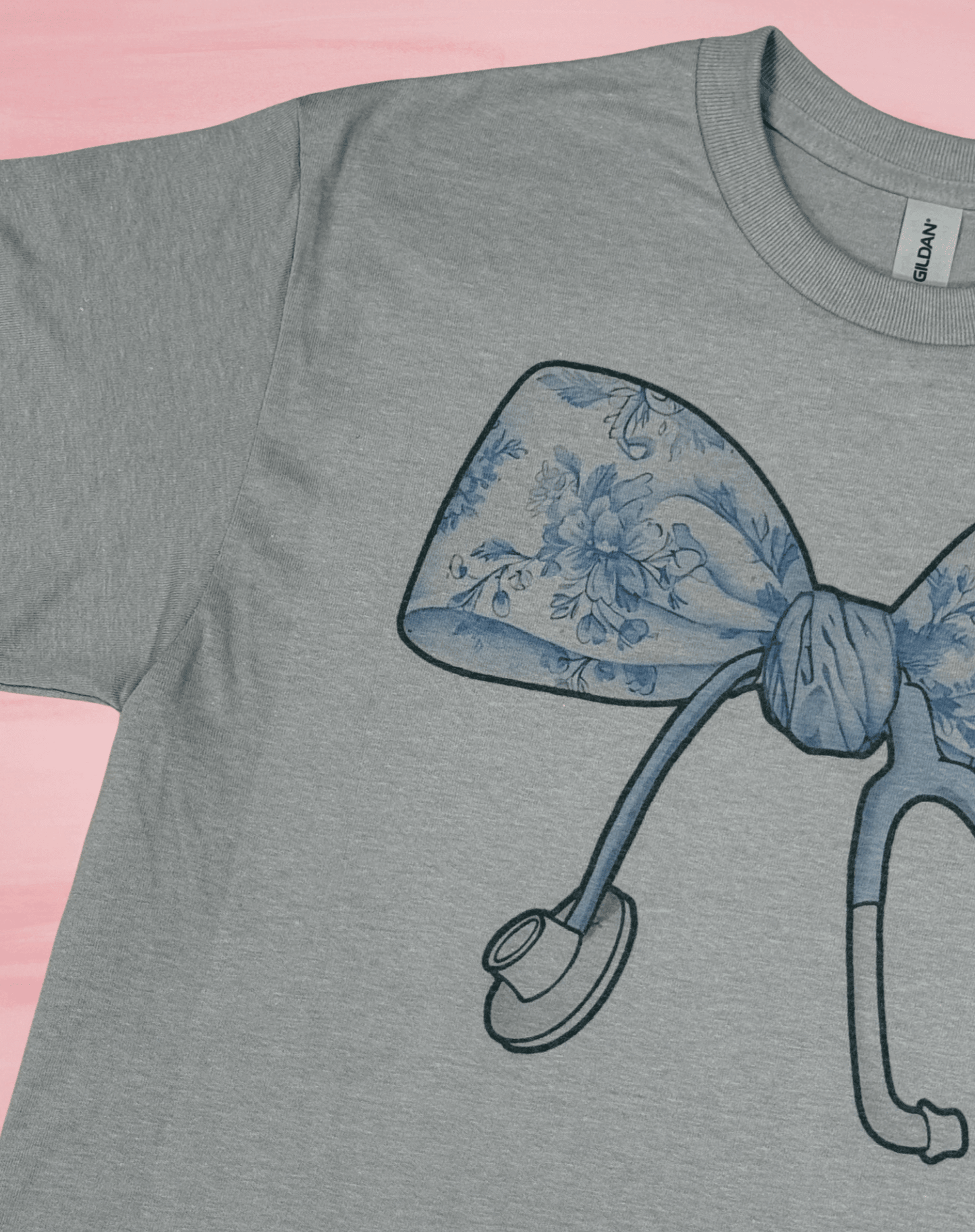 Nurse Coquette Bow T-shirt, Chic Chinoiserie Design, Casual Wear for Healthcare Heroes, Perfect Nurse Gift - Nifty Decor & More