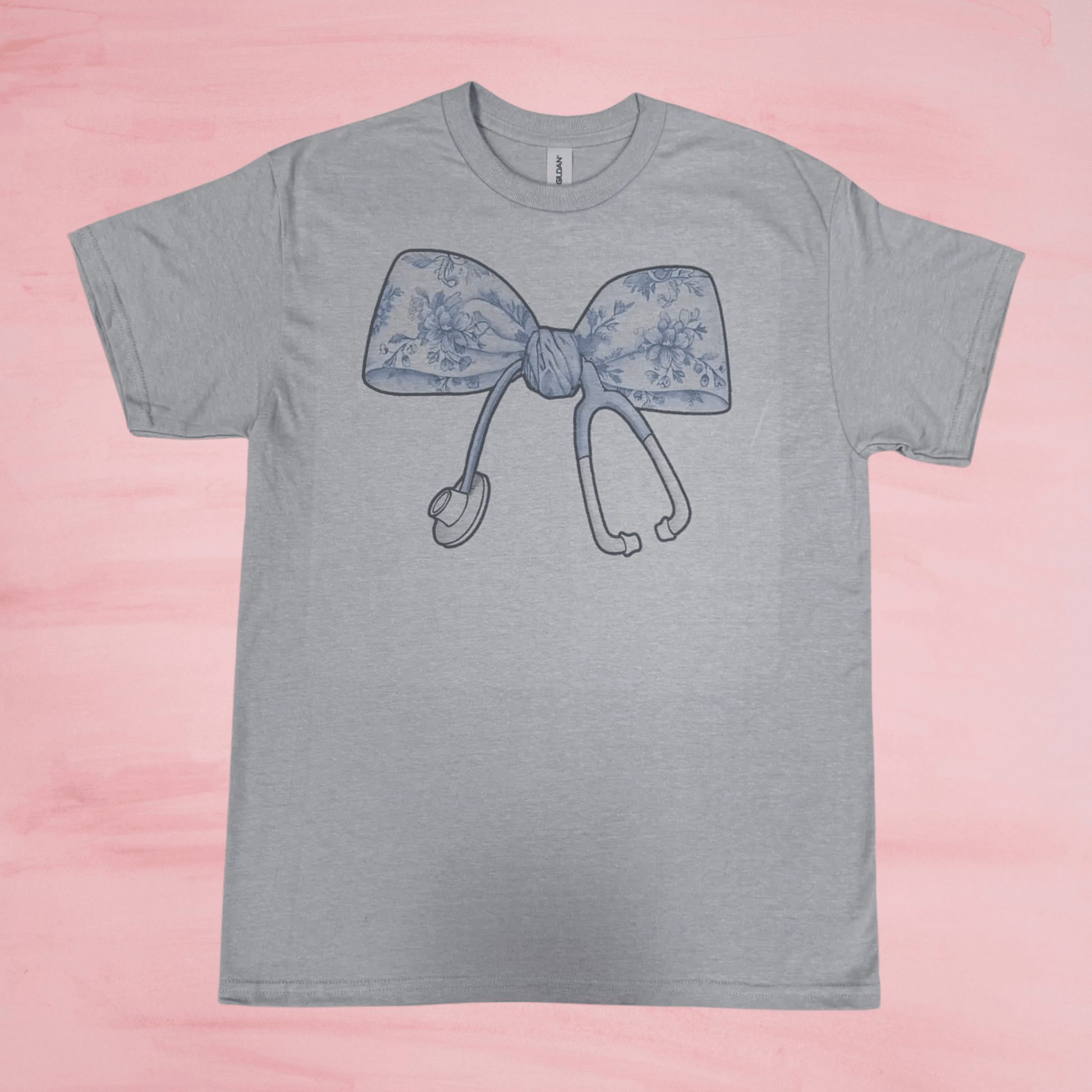 Nurse Coquette Bow T-shirt, Chic Chinoiserie Design, Casual Wear for Healthcare Heroes, Perfect Nurse Gift - Nifty Decor & More