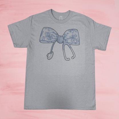 Nurse Coquette Bow T-shirt, Chic Chinoiserie Design, Casual Wear for Healthcare Heroes, Perfect Nurse Gift - Nifty Decor & More