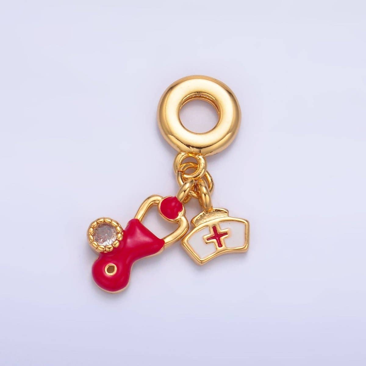 Nurse Doctor Stethoscope Drop Pendant Rhondelle 24K Gold Filled CZ Enamel