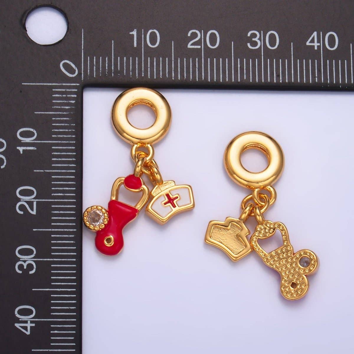 Nurse Doctor Stethoscope Drop Pendant Rhondelle 24K Gold Filled CZ Enamel