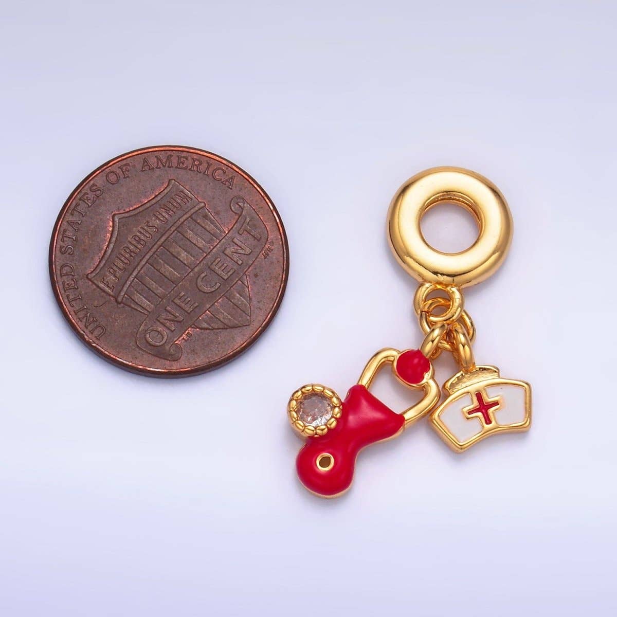 Nurse Doctor Stethoscope Drop Pendant Rhondelle 24K Gold Filled CZ Enamel