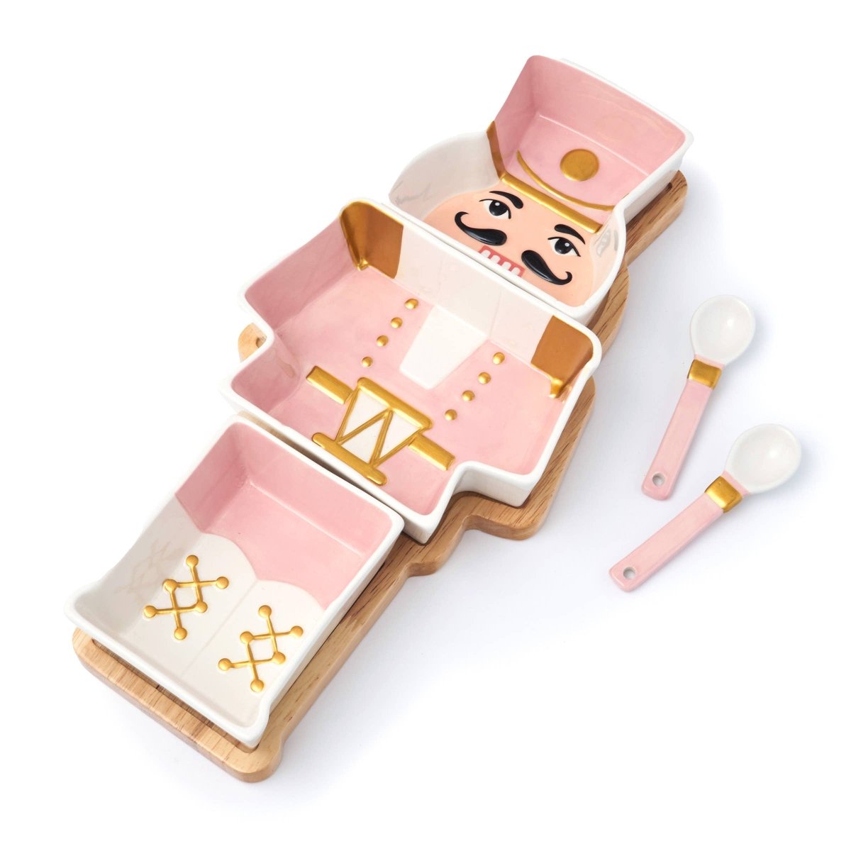 Nutcracker Plate with Wood Board - Pink & Gold Holiday Decor - Nifty Decor & More