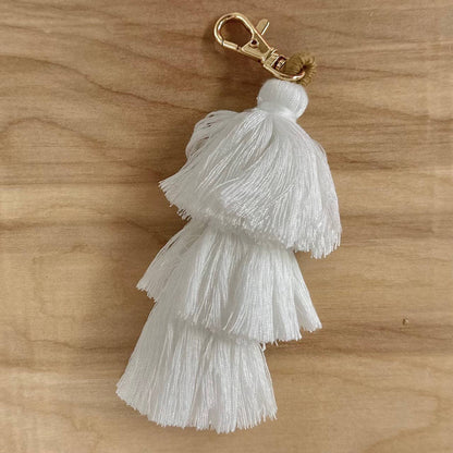 Ombre Tassel Keychain with Clasp 3 Tiered Large White