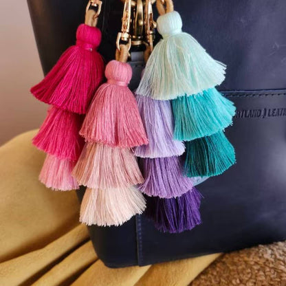 Ombre Tassel Keychain with Clasp 3 Tiered Large