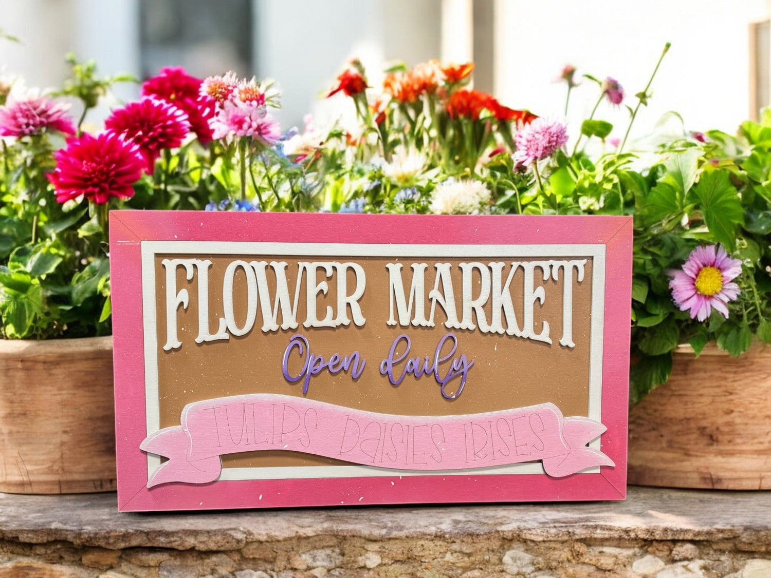 Open Daily Flower Market Sign | Spring Decor, Floral Market Sign, Fresh Flowers, Rustic Farmhouse Charm, Garden Welcome Sign - Nifty Decor & More
