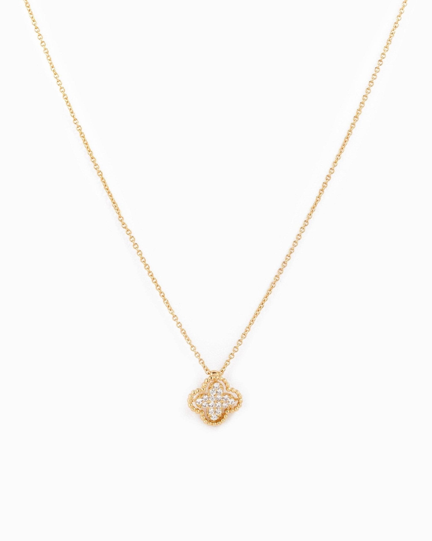 Open Frame CZ Pave Clover Pendant Necklace - Nifty Decor & More