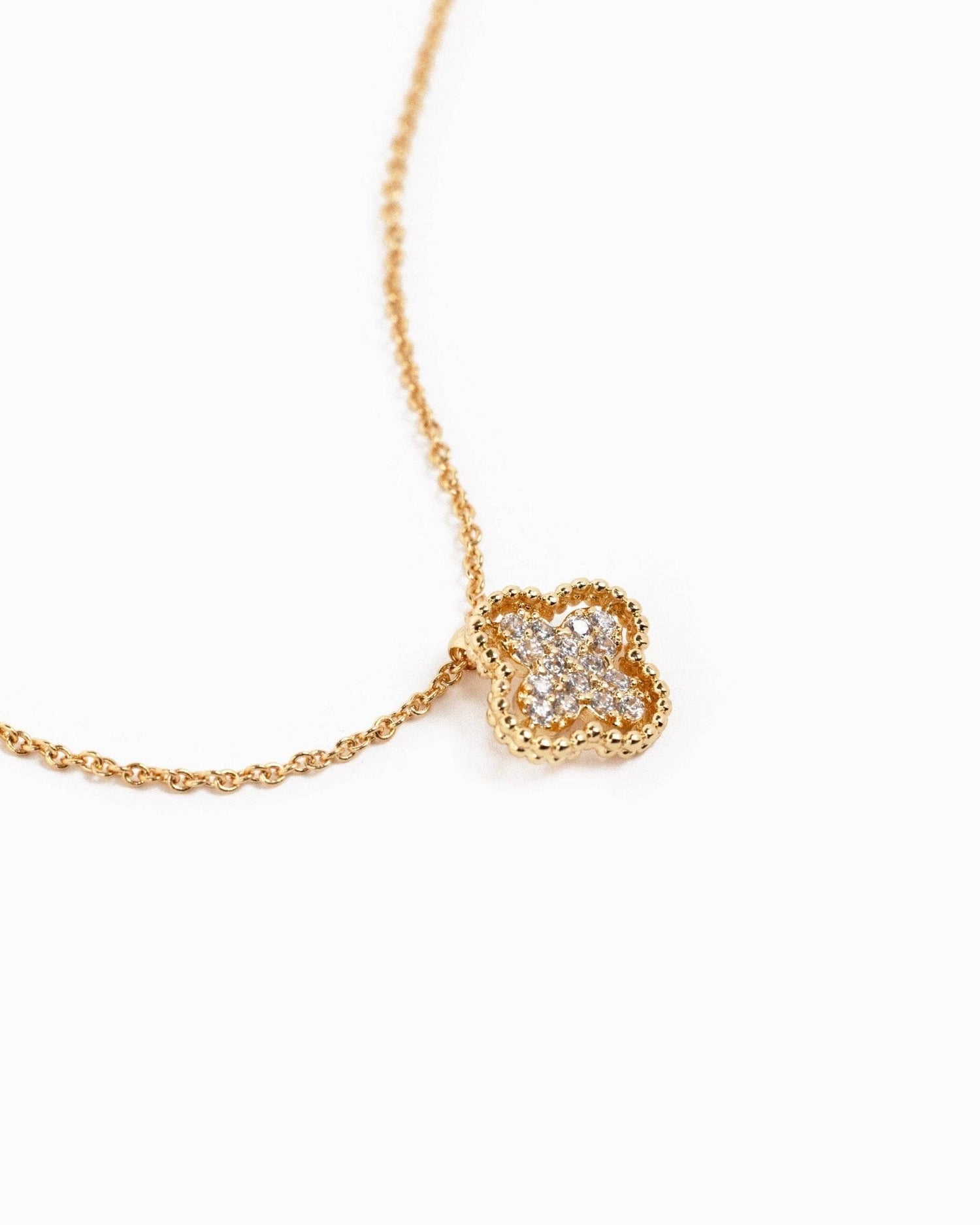 Open Frame CZ Pave Clover Pendant Necklace - Nifty Decor & More