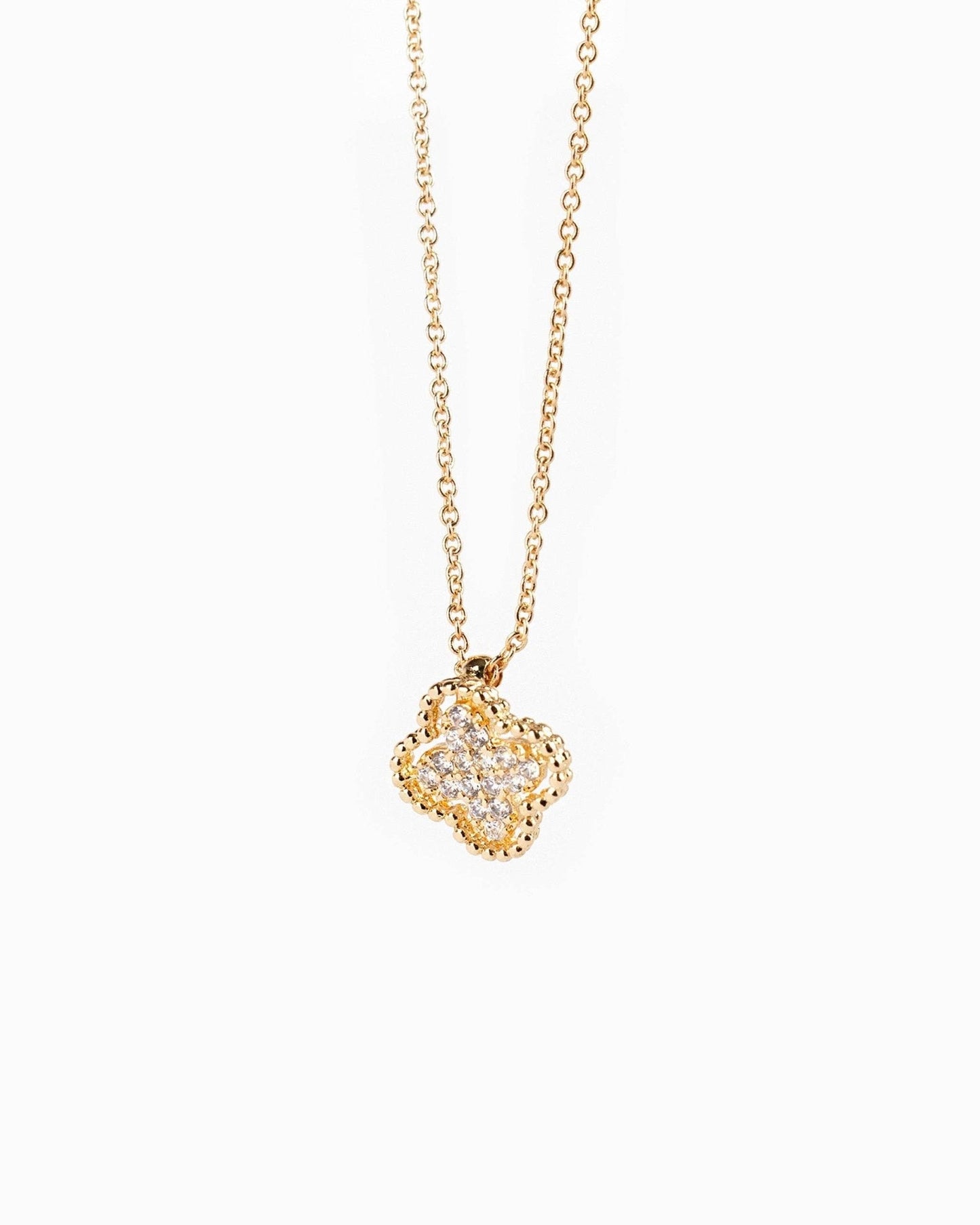 Open Frame CZ Pave Clover Pendant Necklace - Nifty Decor & More