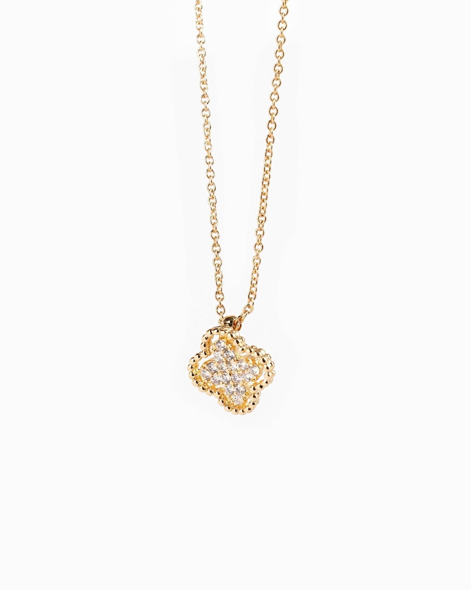 Open Frame CZ Pave Clover Pendant Necklace - Nifty Decor & More