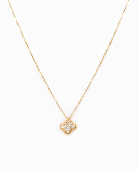 Open Frame CZ Pave Clover Pendant Necklace Gold