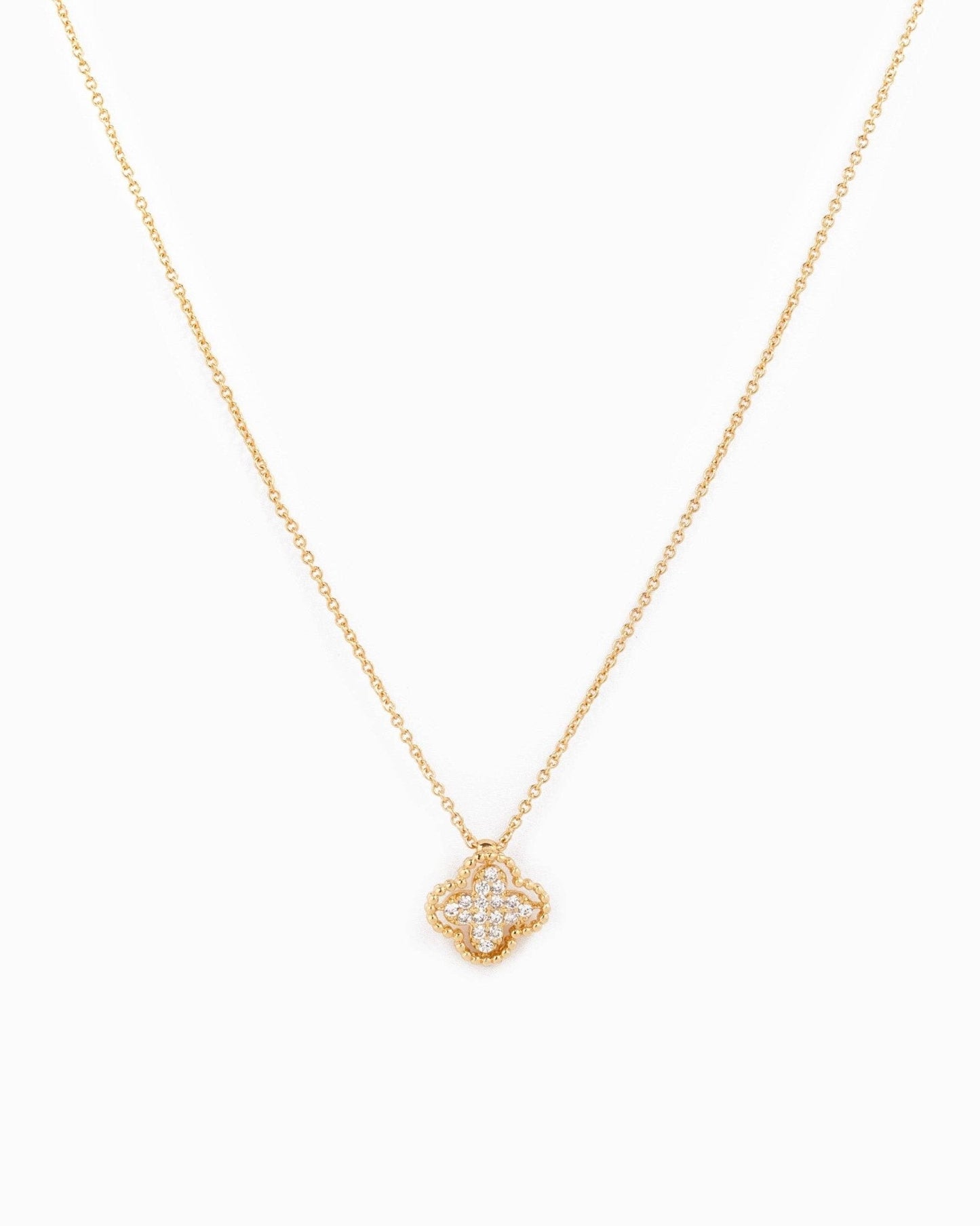 Open Frame CZ Pave Clover Pendant Necklace - Nifty Decor & More