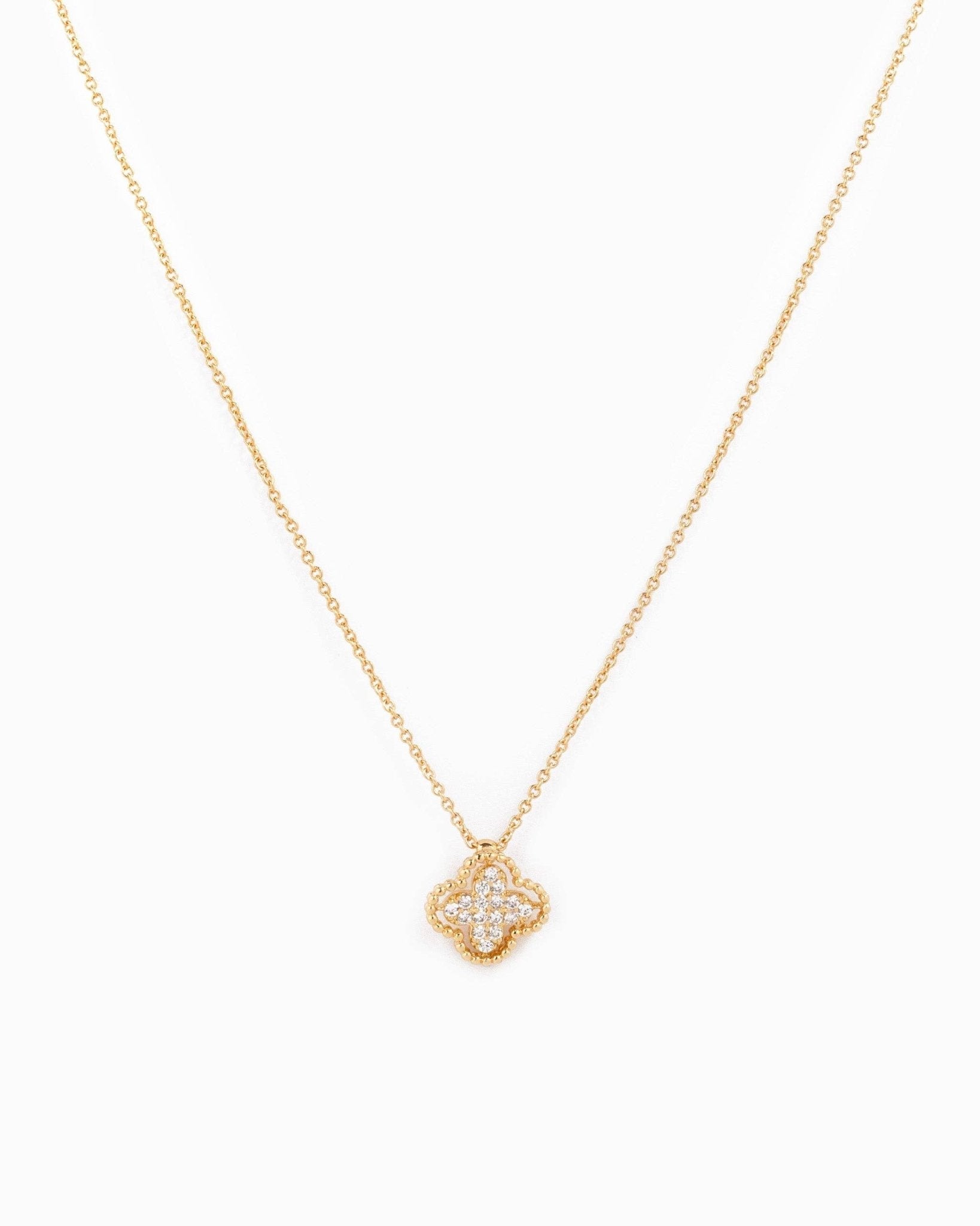 Open Frame CZ Pave Clover Pendant Necklace - Nifty Decor & More
