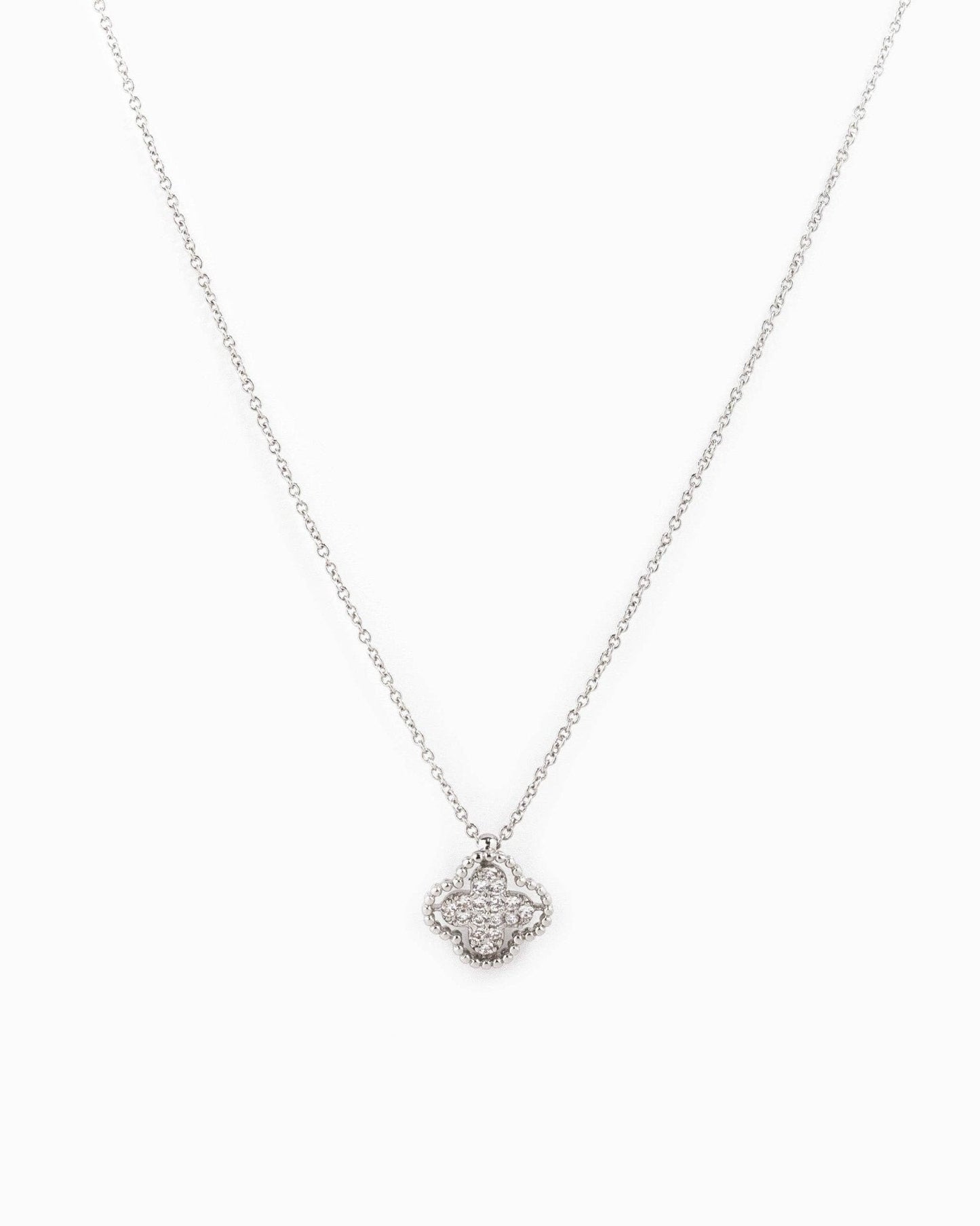 Open Frame CZ Pave Clover Pendant Necklace - Nifty Decor & More
