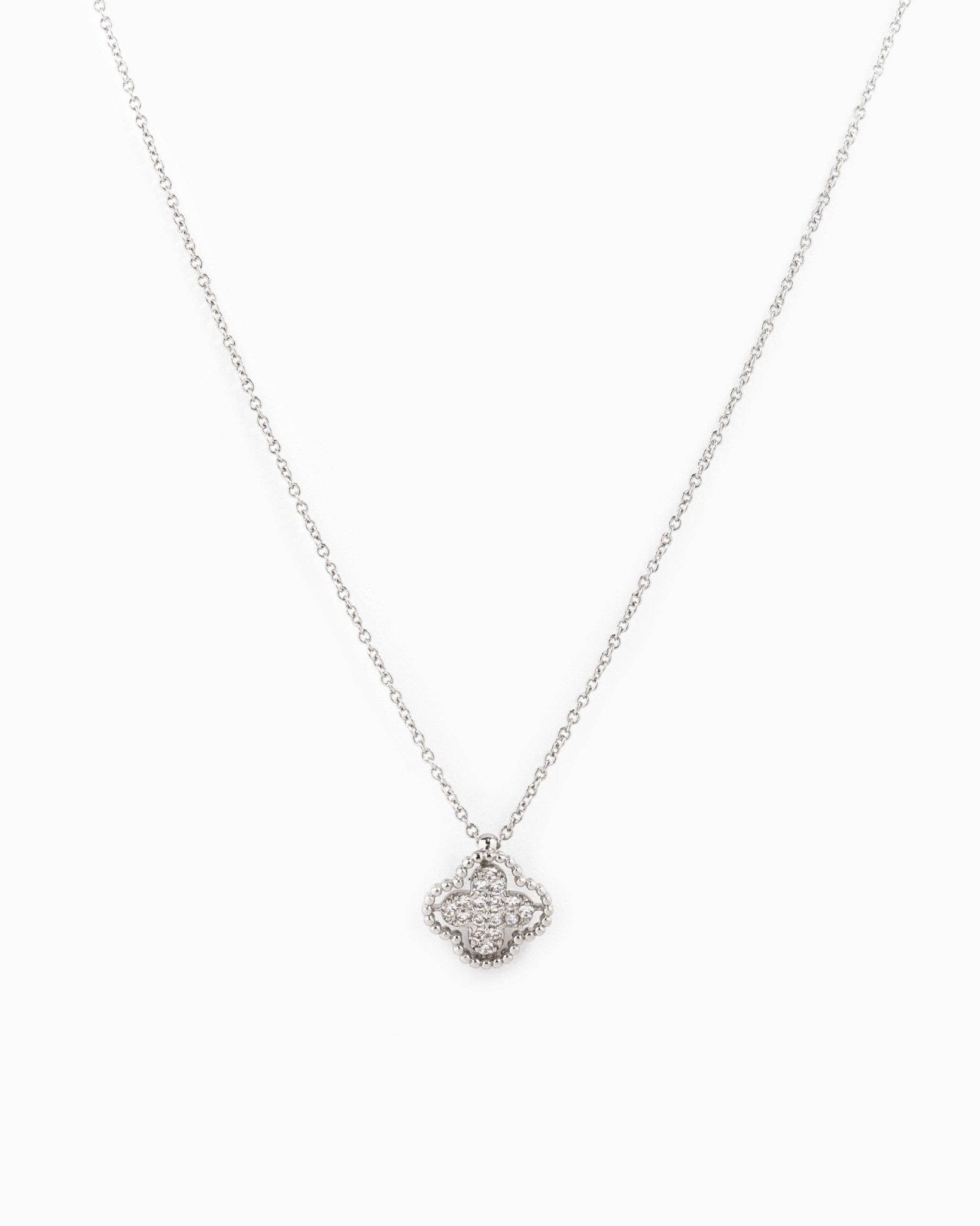 Open Frame CZ Pave Clover Pendant Necklace - Nifty Decor & More