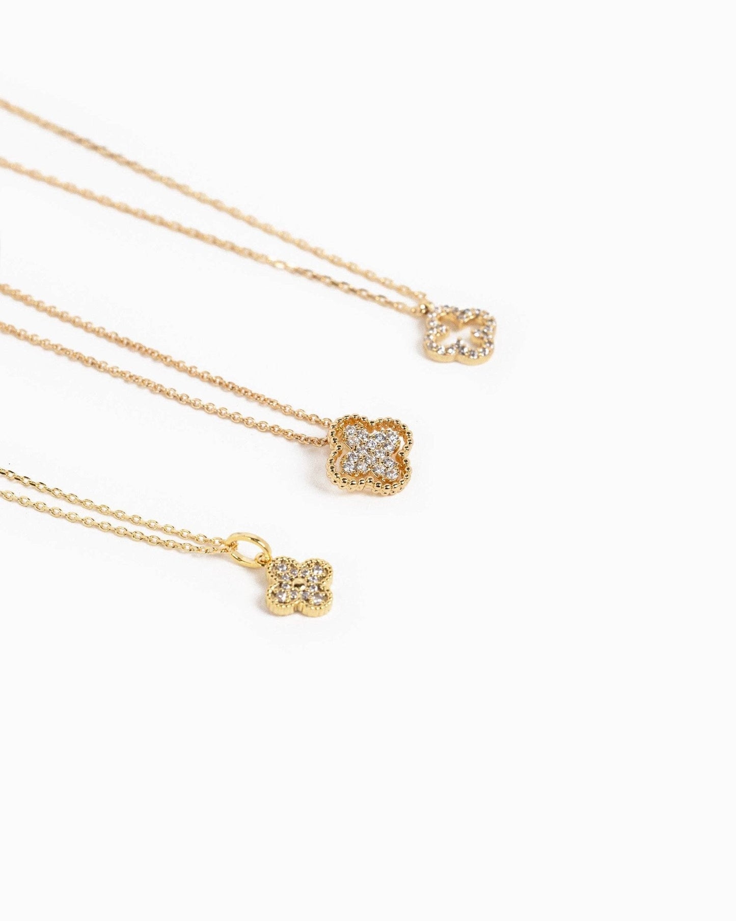 Open Frame CZ Pave Clover Pendant Necklace - Nifty Decor & More
