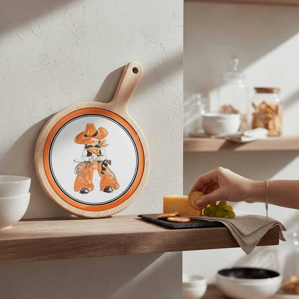 Orange Cowboy Collegiate Bamboo & Ceramic Cheese Board - Nifty Decor & More
