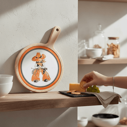 Orange Cowboy Collegiate Bamboo & Ceramic Cheese Board - Nifty Decor & More