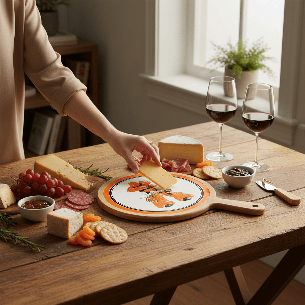 Orange Cowboy Collegiate Bamboo & Ceramic Cheese Board - Nifty Decor & More