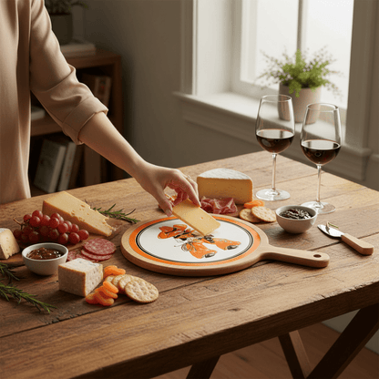Orange Cowboy Collegiate Bamboo & Ceramic Cheese Board - Nifty Decor & More