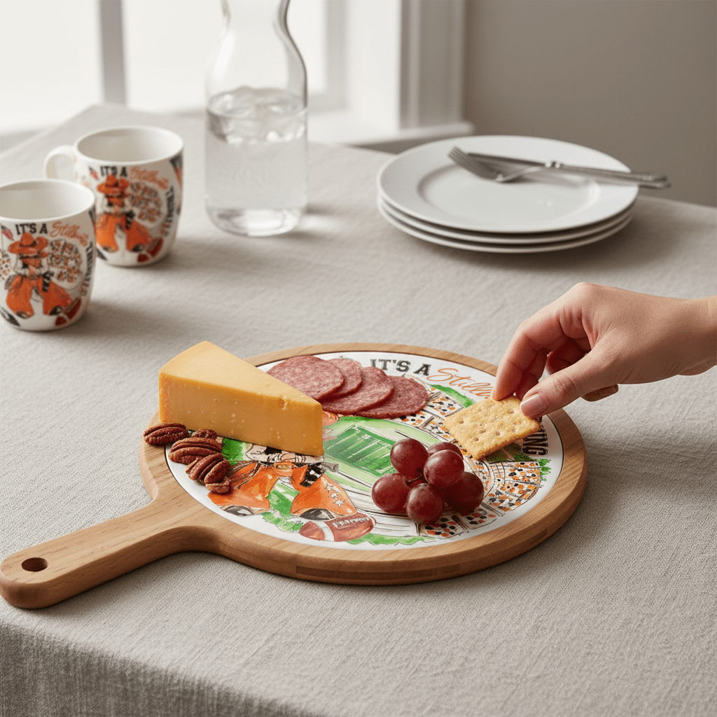 Orange Cowboy Stadium Collegiate Cheese Board - Nifty Decor & More