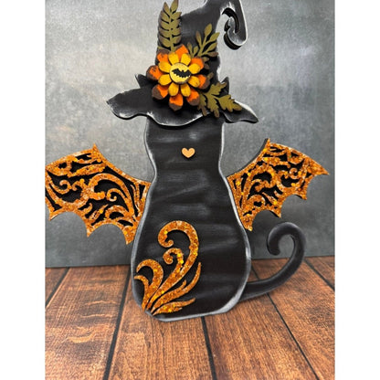 Orange Glitter Bat Cat - Nifty Decor & More
