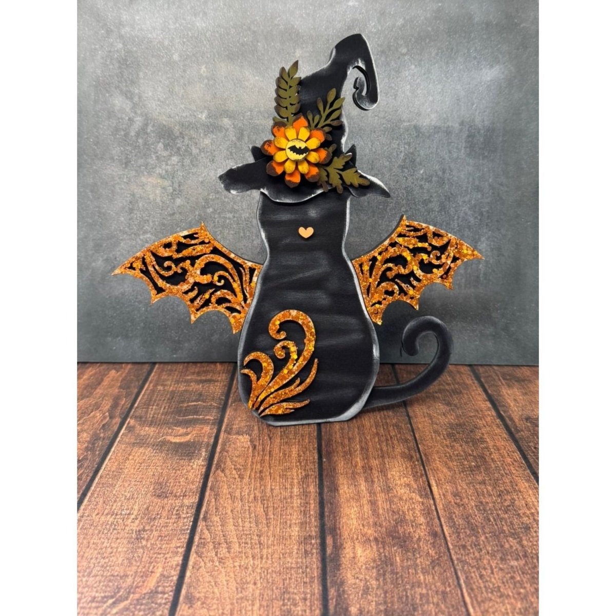 Orange Glitter Bat Cat - Nifty Decor & More