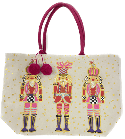 Oversized Gold Foil Nutcracker Canvas Tote Bag - 22" Christmas Shopping & Gift Bag - Nifty Decor & More